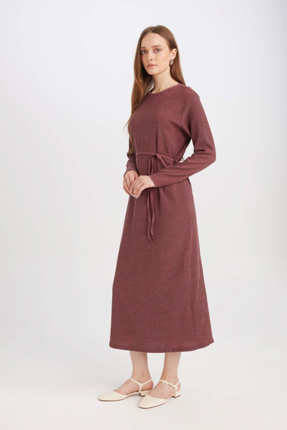 DeFacto Regular Fit Bürümcük Uzun Kollu Midi Elbise D5024AX24AU görsel 6