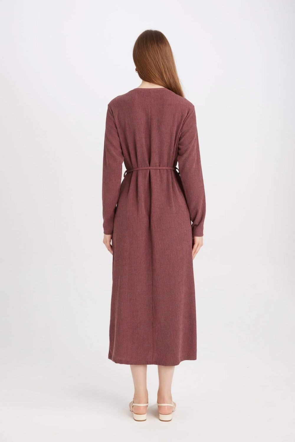 DeFacto Regular Fit Bürümcük Uzun Kollu Midi Elbise D5024AX24AU görsel 8
