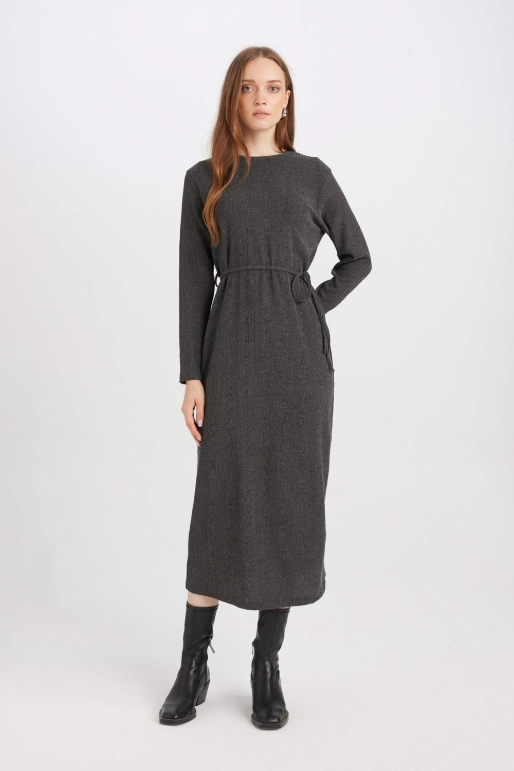 DeFacto Regular Fit Bürümcük Uzun Kollu Midi Elbise D5024AX24AU görsel 2