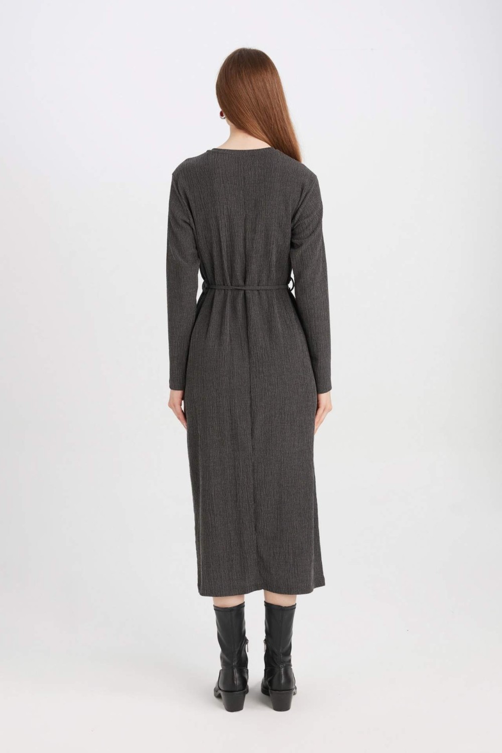 DeFacto Regular Fit Bürümcük Uzun Kollu Midi Elbise D5024AX24AU görsel 4