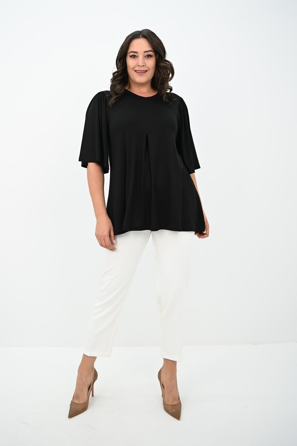 Moda Xlarge Kadın Büyük Beden Pileli V Yaka Bluz 1847-25 görsel 7