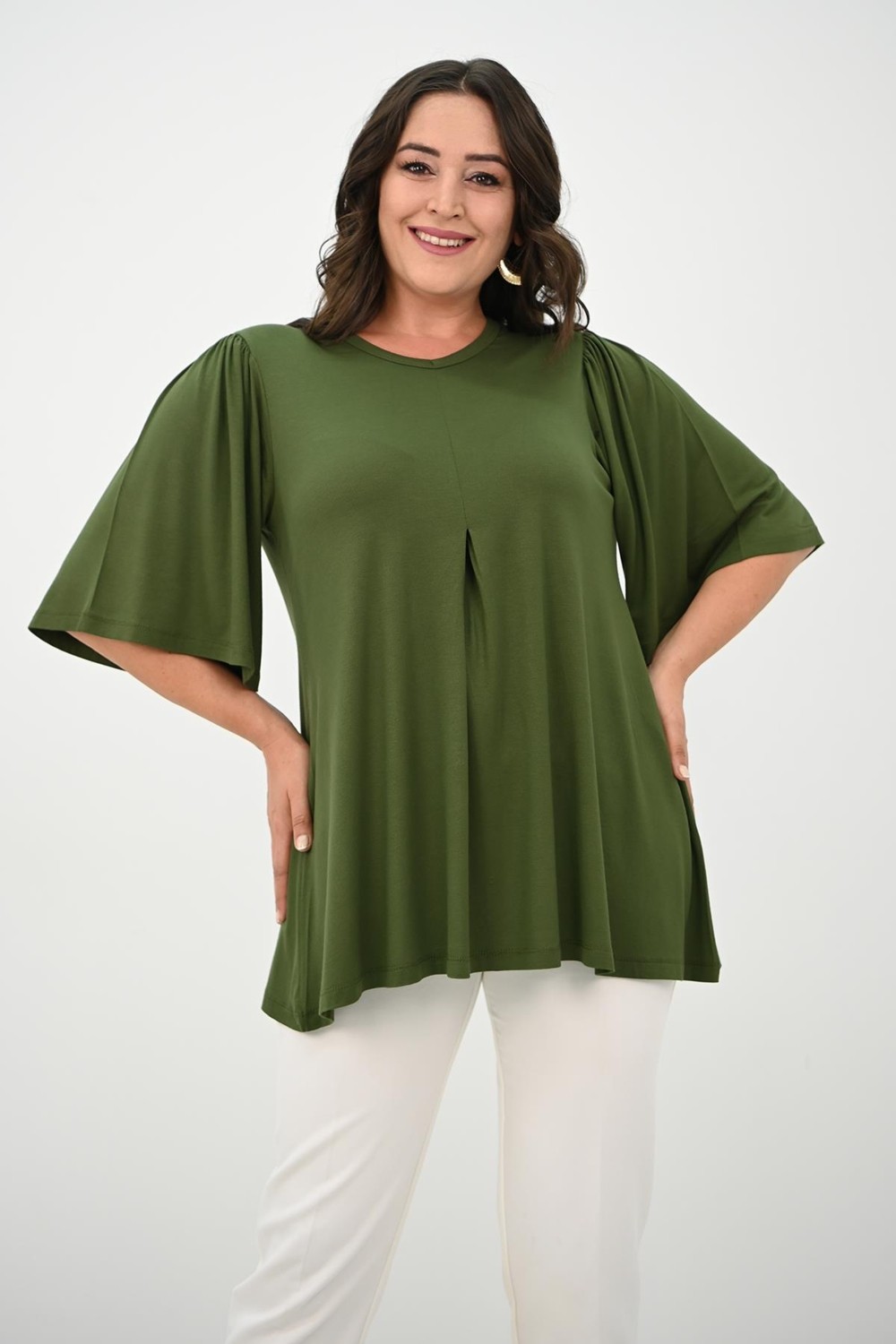 Moda Xlarge Kadın Büyük Beden Pileli V Yaka Bluz 1847-25