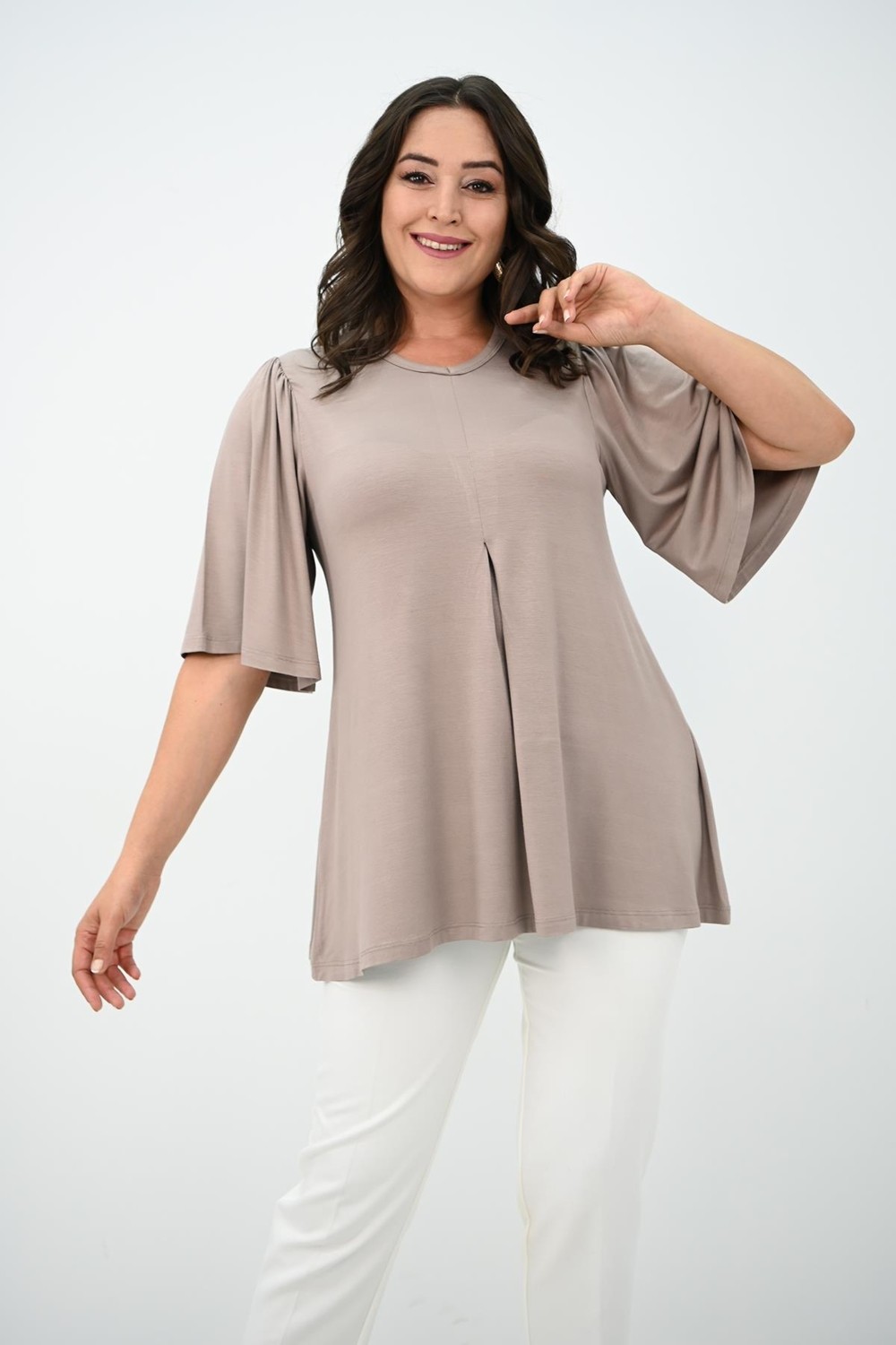Moda Xlarge Kadın Büyük Beden Pileli V Yaka Bluz 1847-25