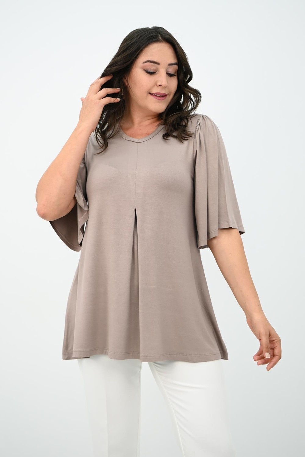 Moda Xlarge Kadın Büyük Beden Pileli V Yaka Bluz 1847-25 görsel 3