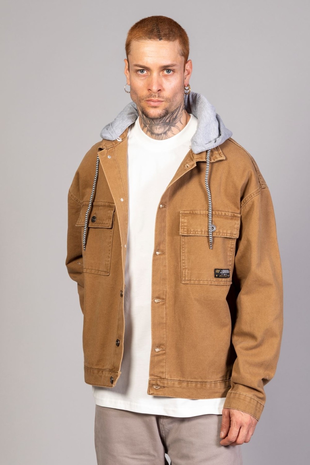 Little Cup Jeans Co Erkek Kar Yıkama Kapüşonlu Çıkarılabilir Kapüşonlu Oversize Kot Ceket