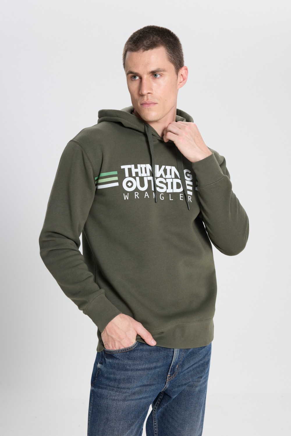 Wrangler Regular Fit Normal Kesim Kapüşonlu İçi Polarlı Haki Sweatshirt görsel 7