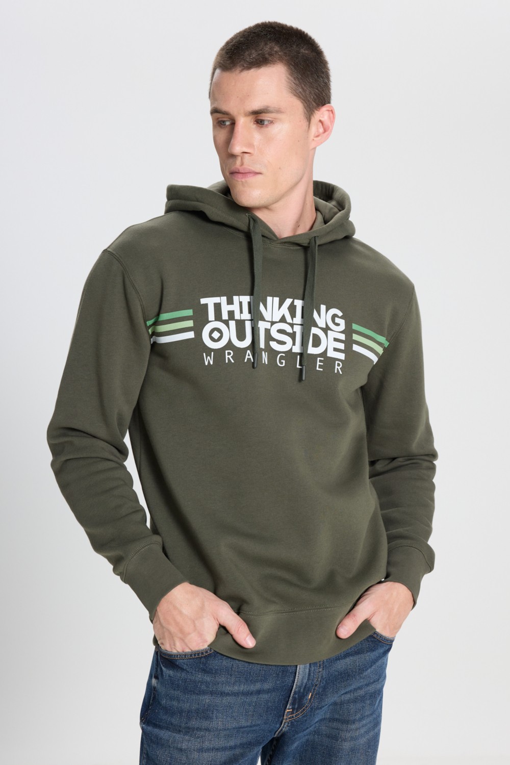 Wrangler Regular Fit Normal Kesim Kapüşonlu İçi Polarlı Haki Sweatshirt görsel 8