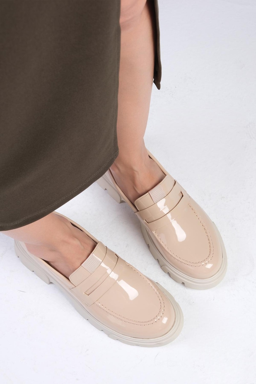 Mio Gusto Casey Ten Rengi Rugan Kalın Tabanlı Kadın Loafer Ayakkabı görsel 2
