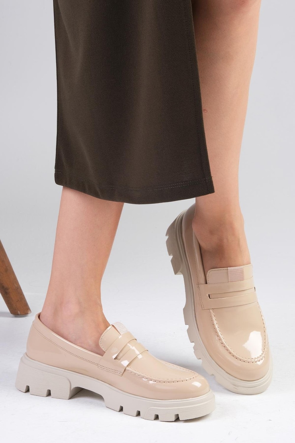 Mio Gusto Casey Ten Rengi Rugan Kalın Tabanlı Kadın Loafer Ayakkabı görsel 3