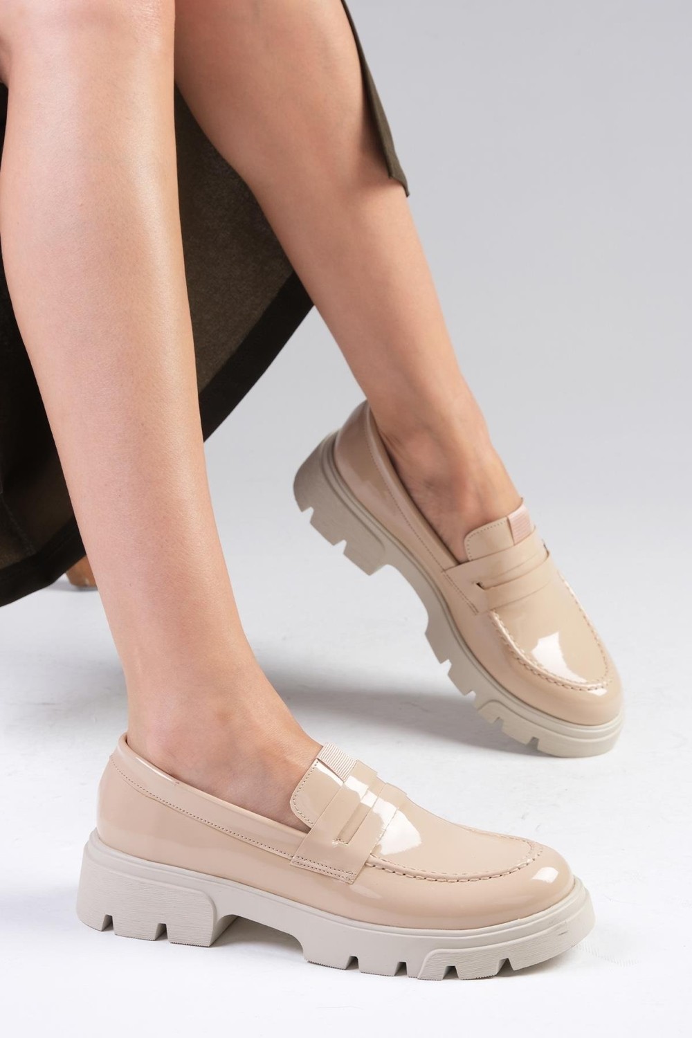 Mio Gusto Casey Ten Rengi Rugan Kalın Tabanlı Kadın Loafer Ayakkabı görsel 4