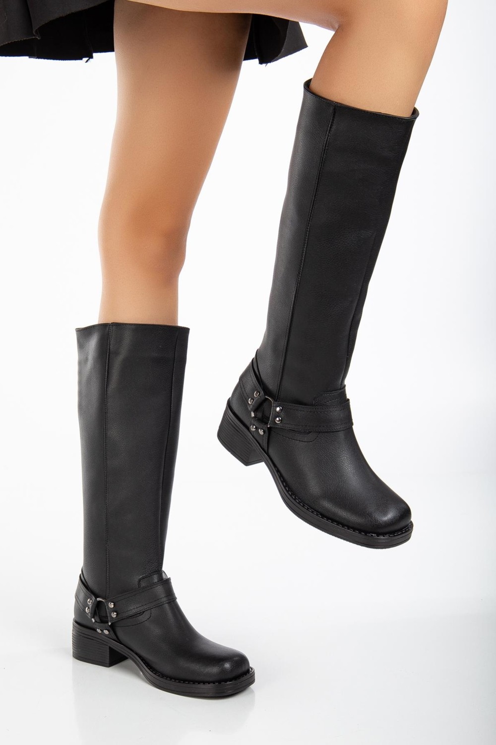 Suins Shoes Suins Balius Motorcu Model Küt Burunlu Kadın Çizme