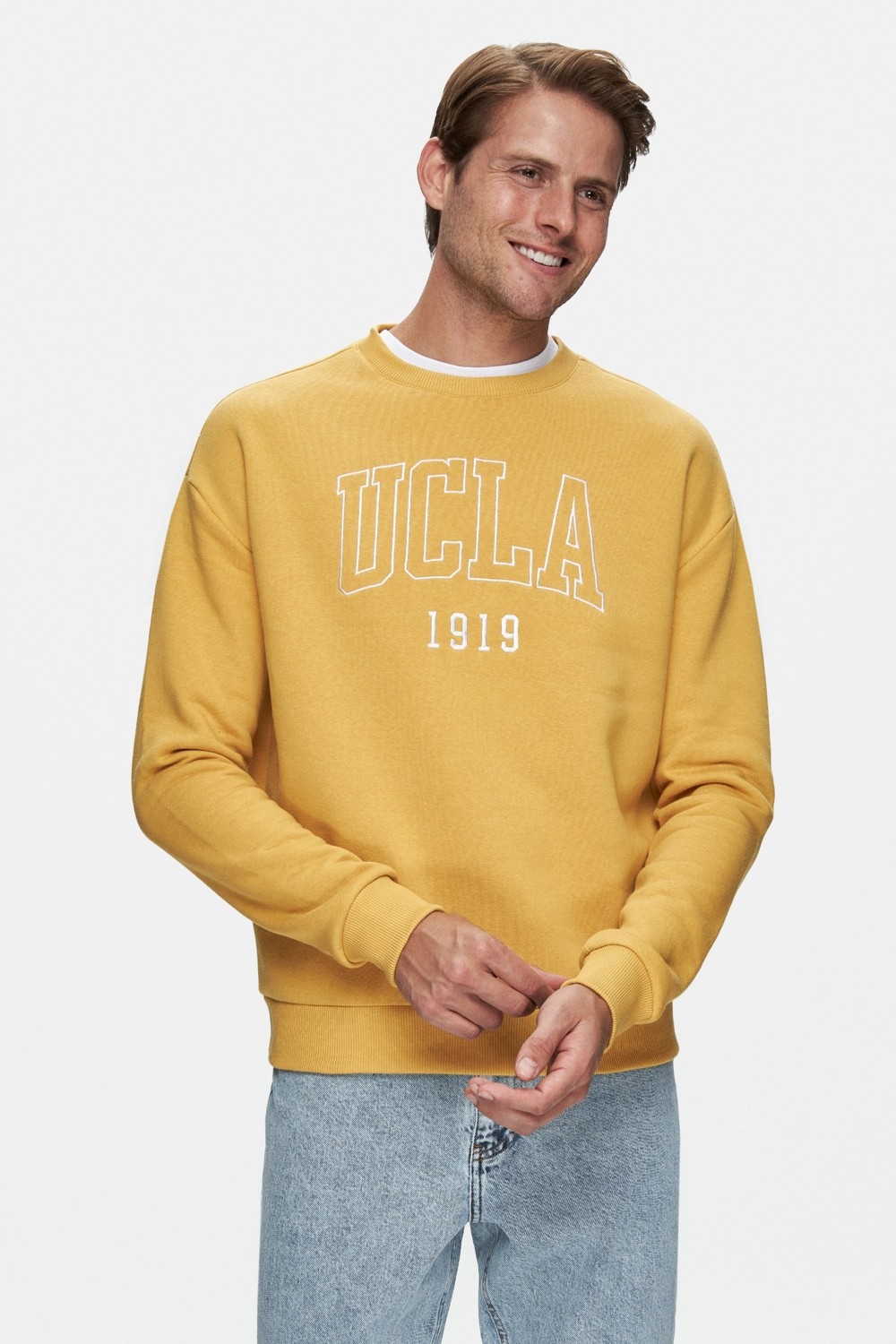 Ucla SANDHILL Yeşil Bisiklet Yaka Pamuklu Nakışlı Loose Fit Erkek Sweatshirt