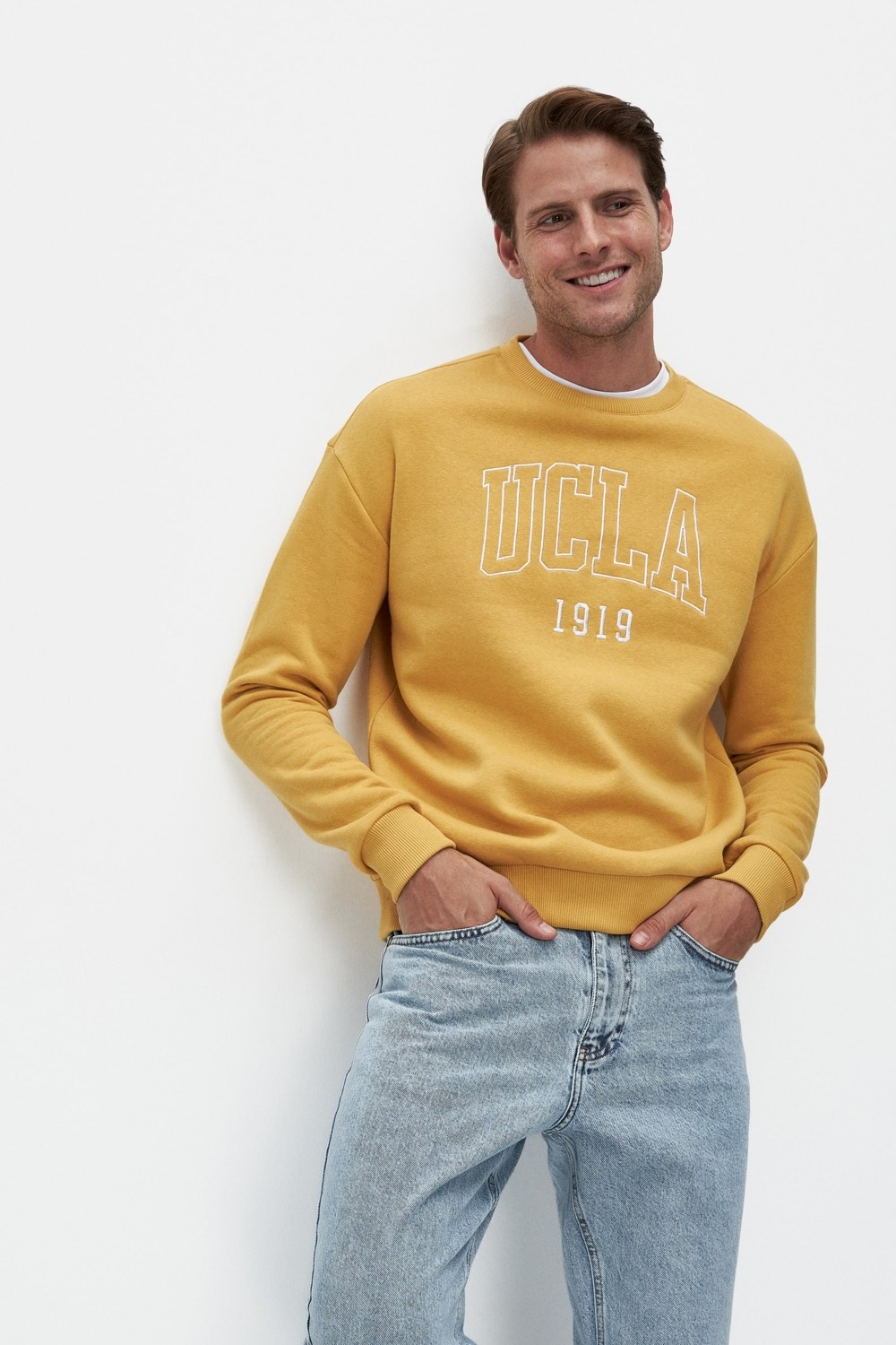 Ucla SANDHILL Yeşil Bisiklet Yaka Pamuklu Nakışlı Loose Fit Erkek Sweatshirt görsel 3