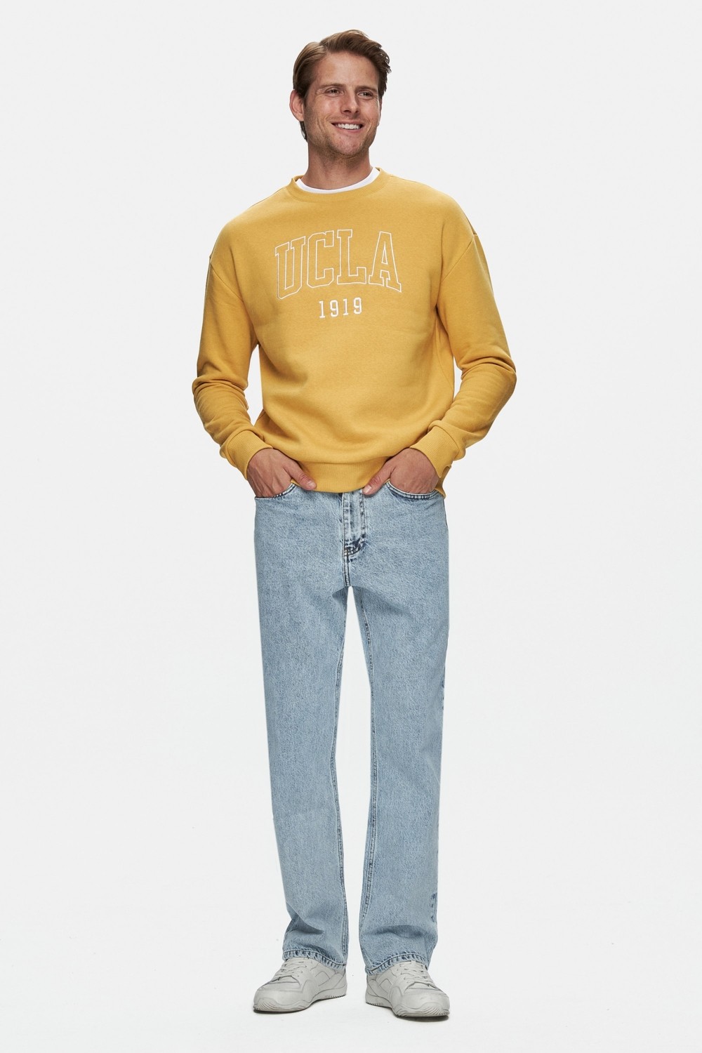 Ucla SANDHILL Yeşil Bisiklet Yaka Pamuklu Nakışlı Loose Fit Erkek Sweatshirt görsel 5