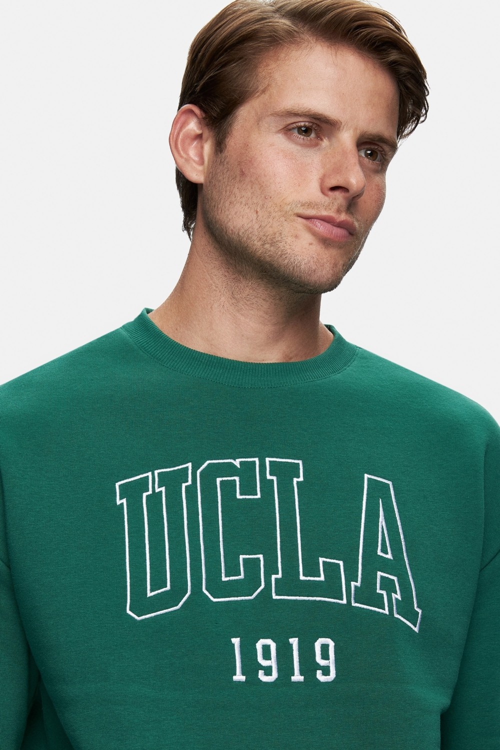 Ucla SANDHILL Yeşil Bisiklet Yaka Pamuklu Nakışlı Loose Fit Erkek Sweatshirt görsel 7