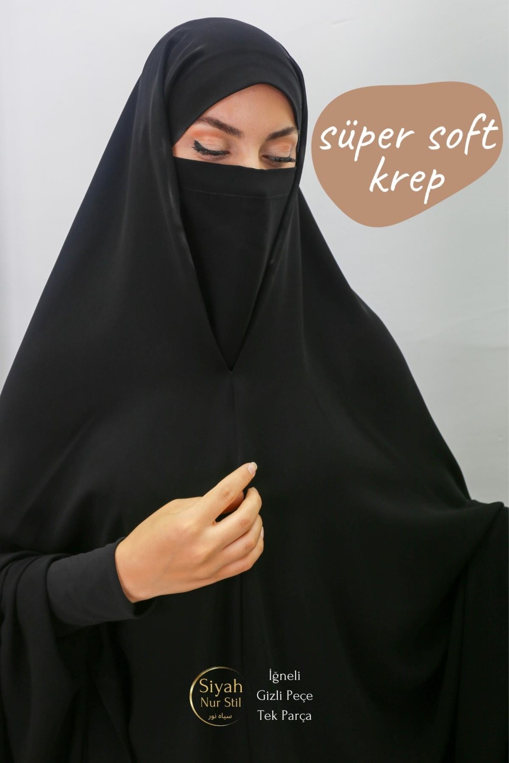 Asilnur Iğneli Gizli Peçeli Tek Parça Süper Soft Krep Çarşaf görsel 3