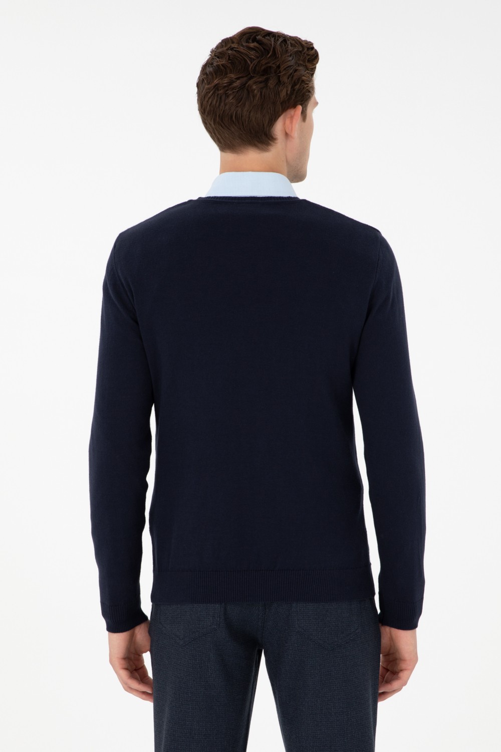 U.S. Polo Assn. Erkek Slim Fit V Yaka Antrasit Melanj Basic Kazak 50288886-VR081 görsel 5