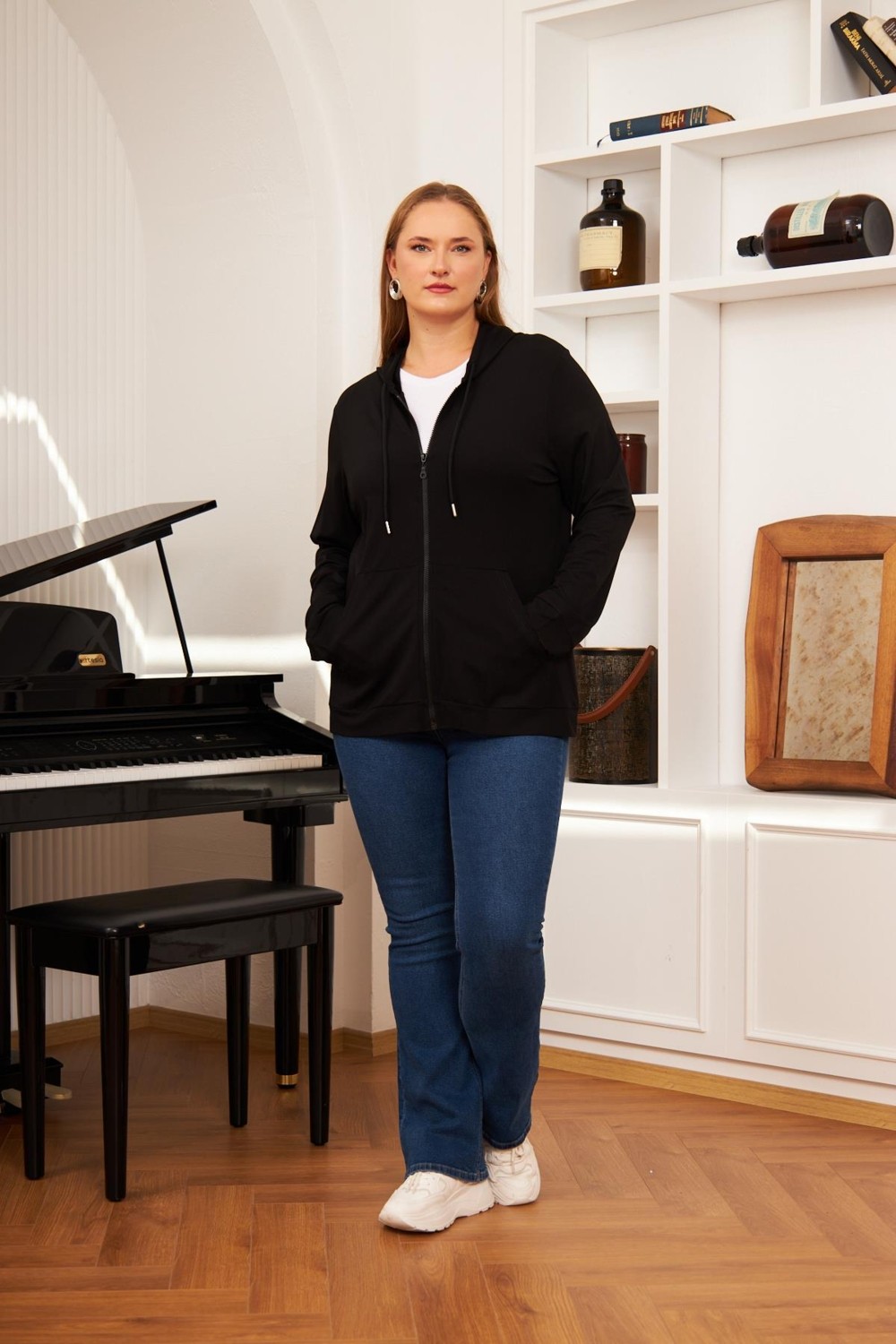 Rmg Büyük Beden Modal Sweatshirt Hırka Siyah