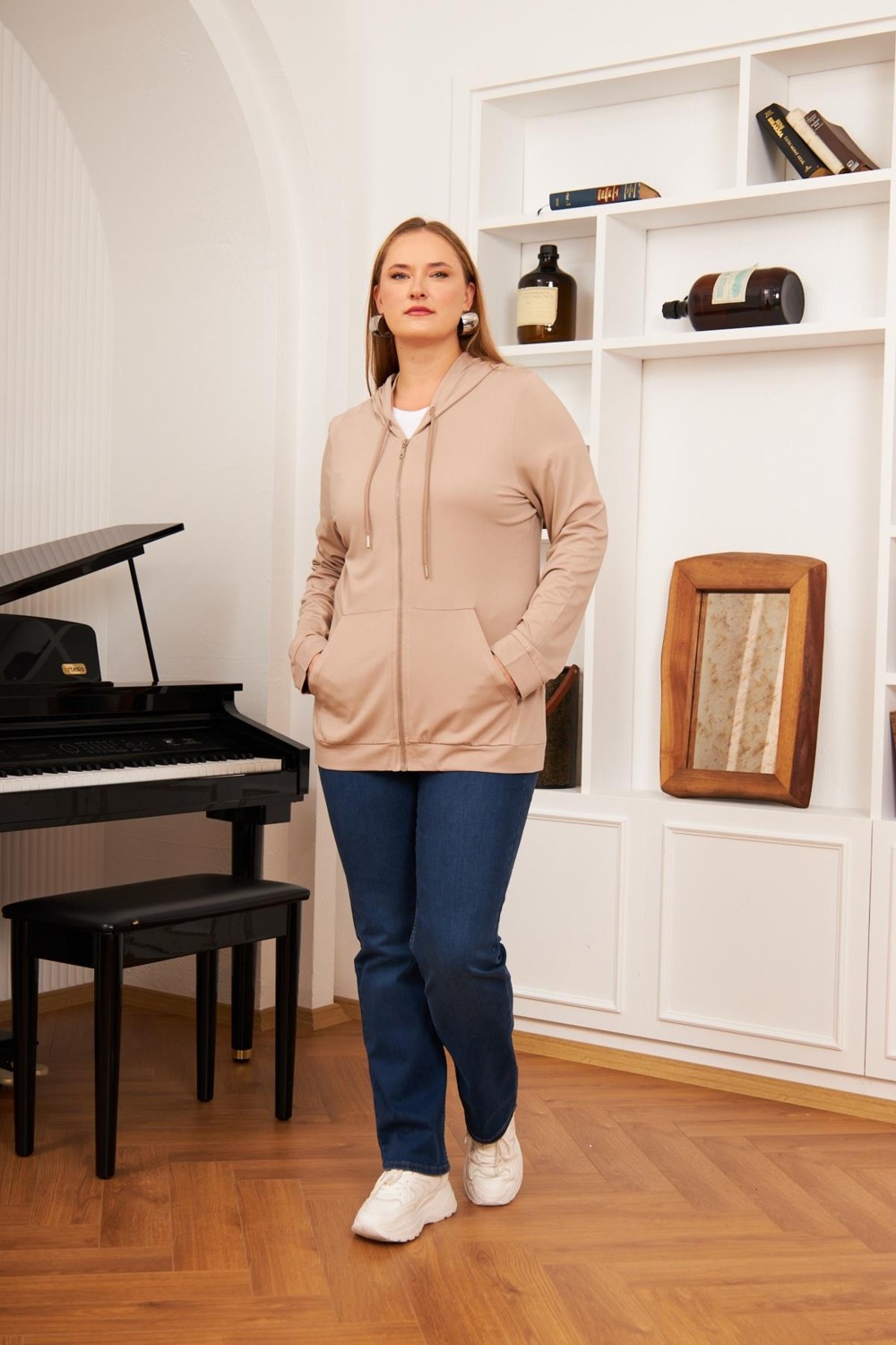 Rmg Büyük Beden Modal Sweatshirt Hırka Vizon
