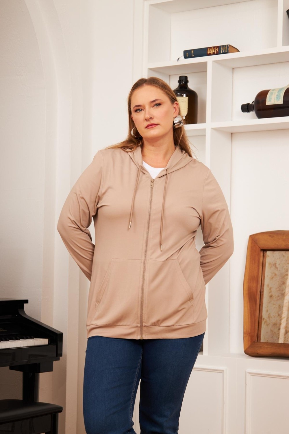 Rmg Büyük Beden Modal Sweatshirt Hırka Vizon görsel 3