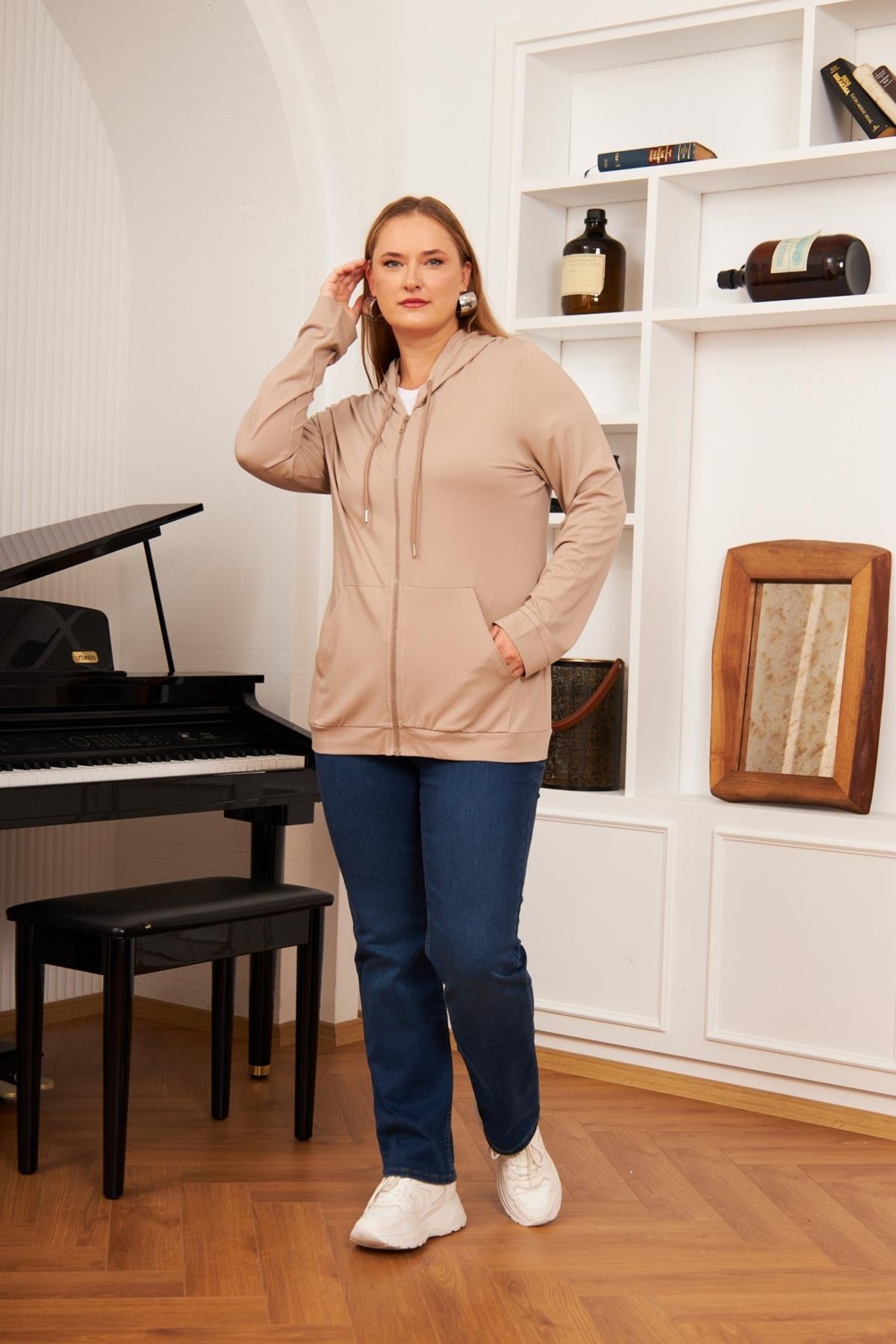 Rmg Büyük Beden Modal Sweatshirt Hırka Vizon görsel 5