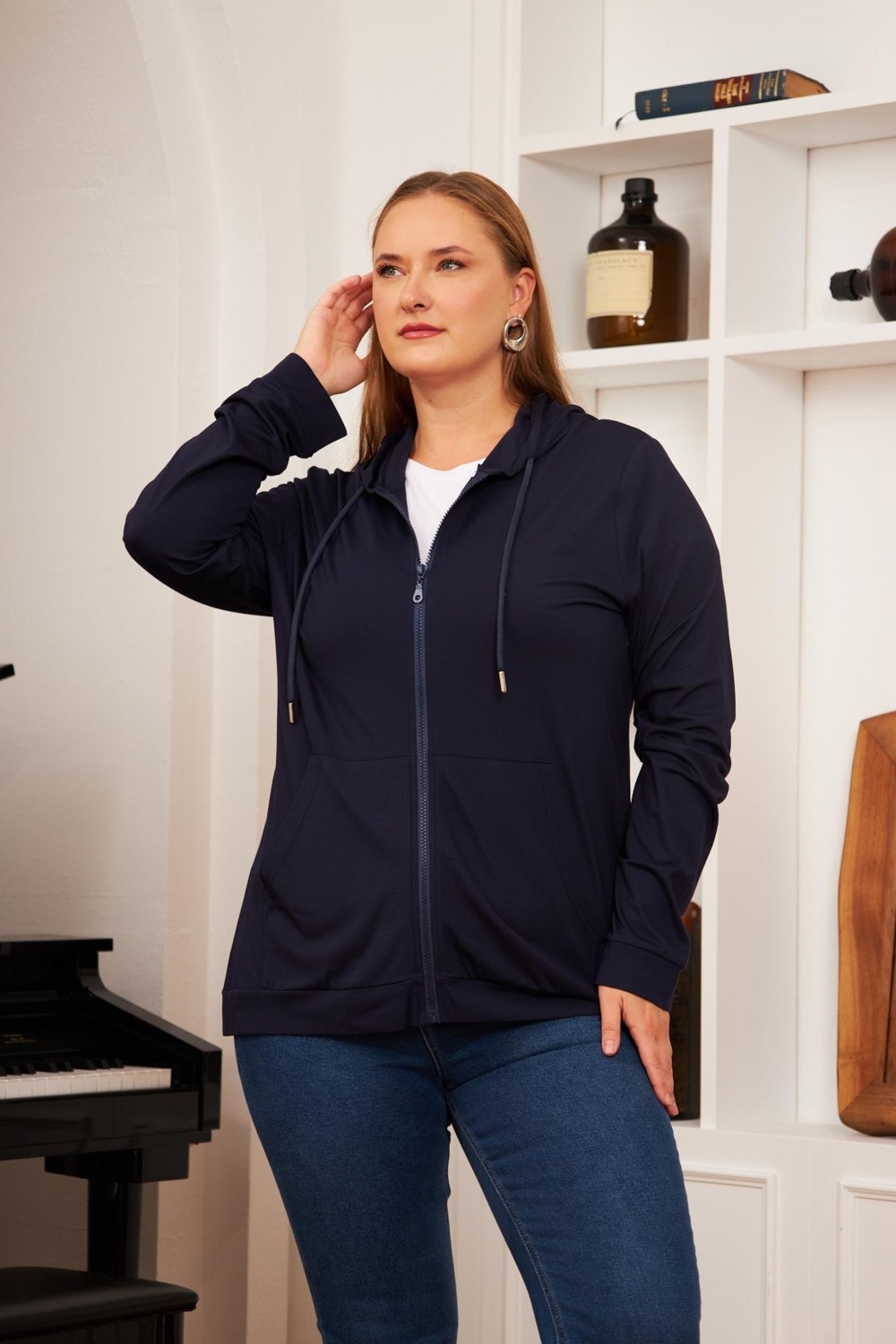 Rmg Büyük Beden Modal Sweatshirt Hırka Siyah görsel 6
