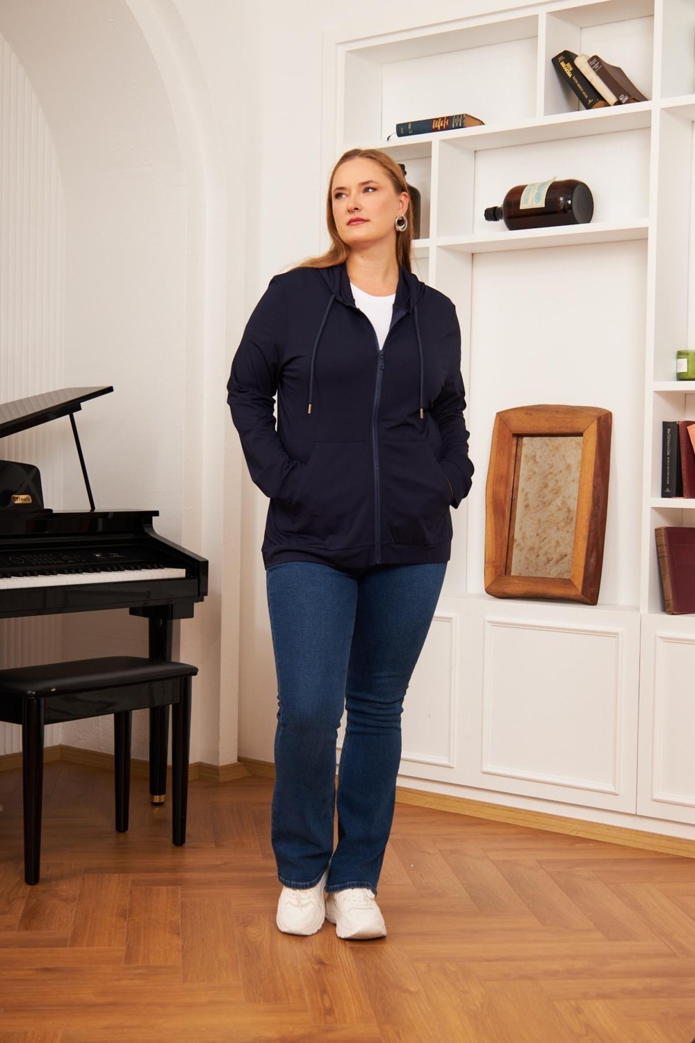 Rmg Büyük Beden Modal Sweatshirt Hırka Siyah görsel 7