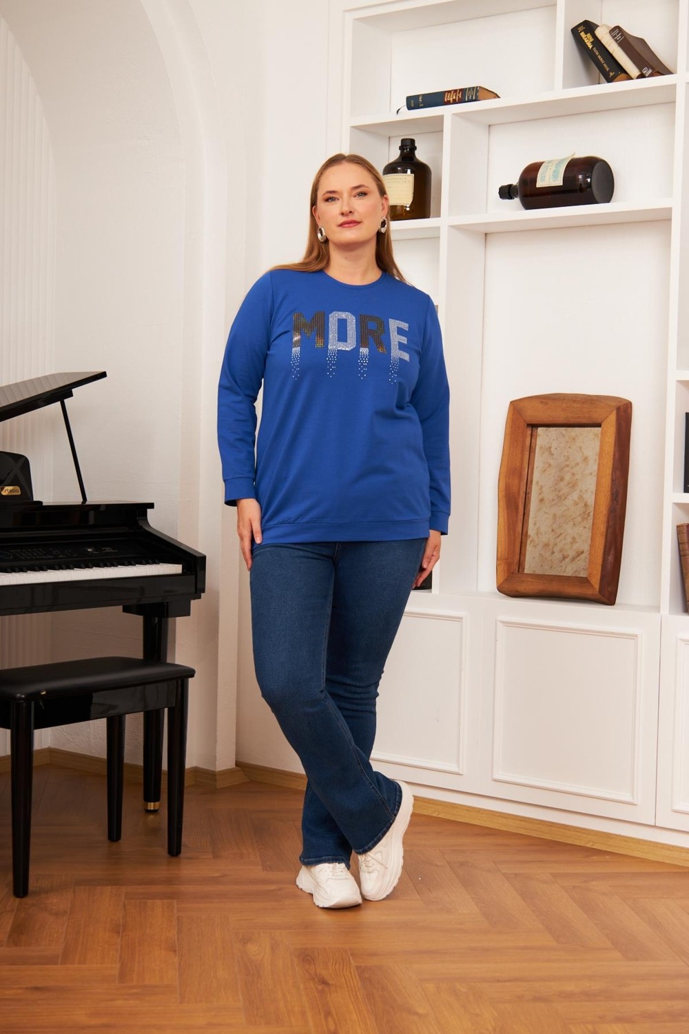 Rmg Büyük Beden Taş Baskılı Sweatshirt Saks. görsel 4