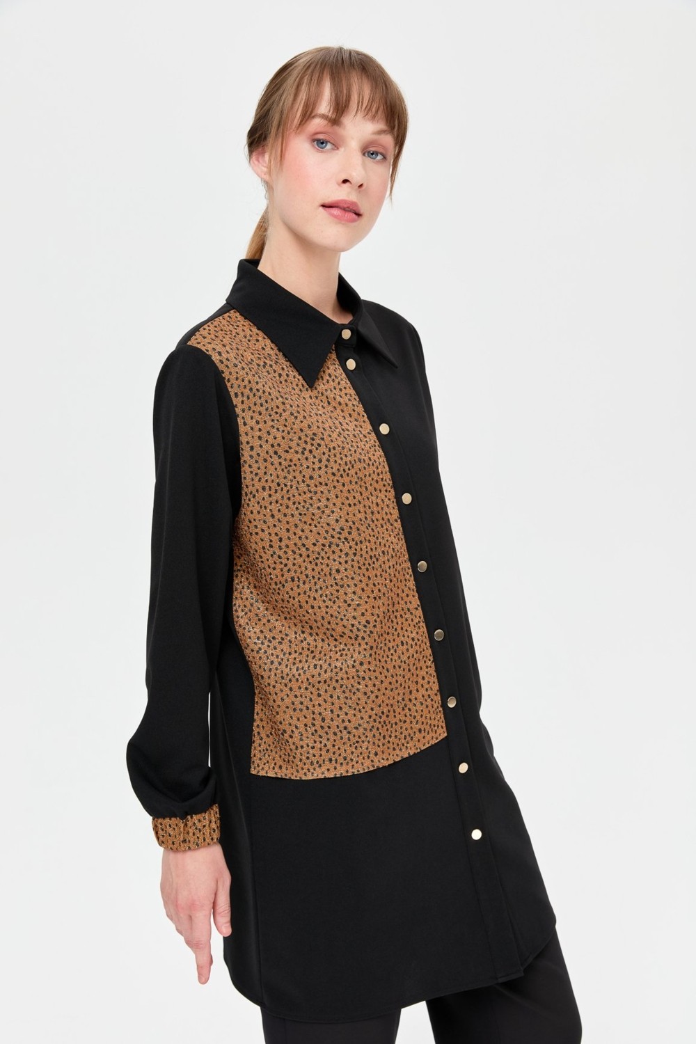 Esswaap Leopar Detaylı Tunik Siyah görsel 2