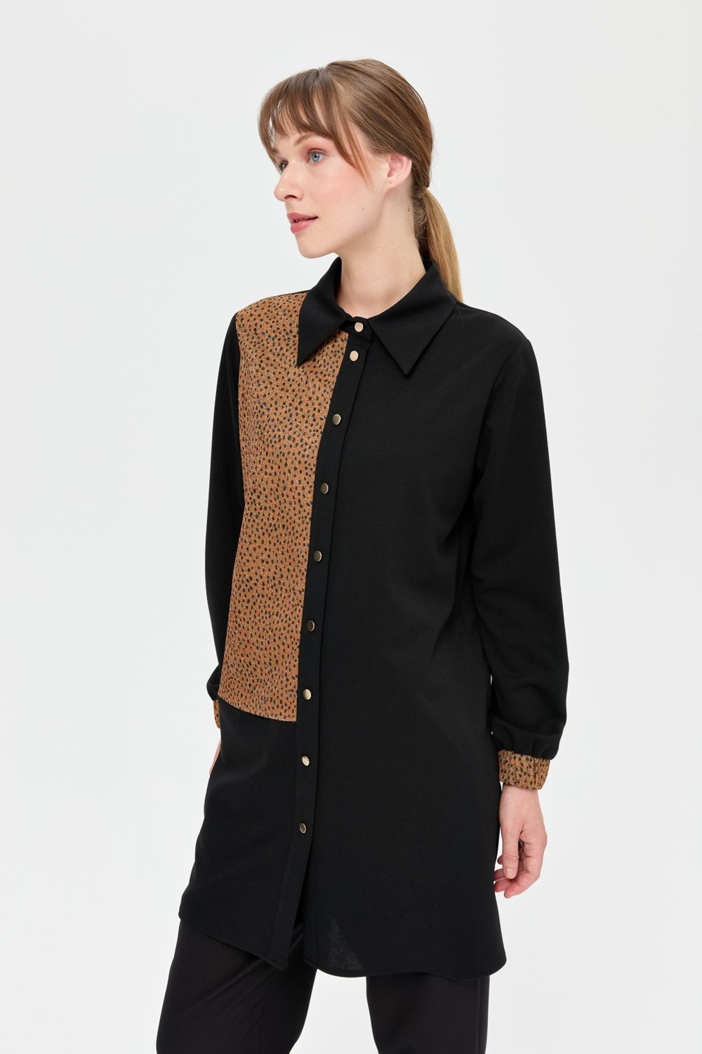 Esswaap Leopar Detaylı Tunik Siyah görsel 3