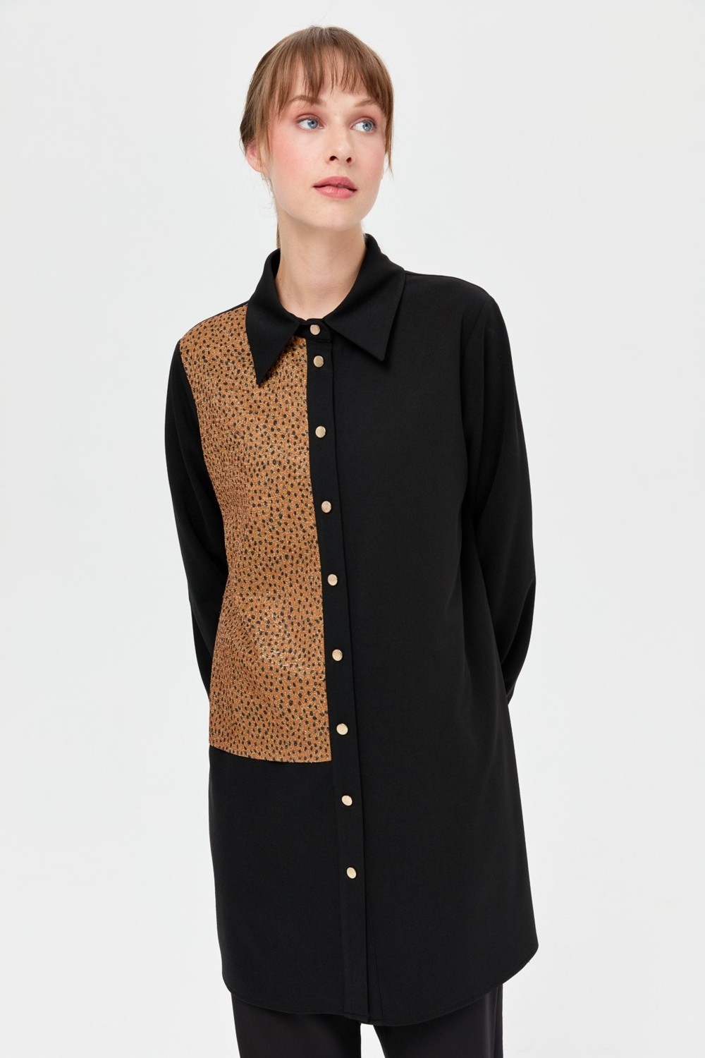 Esswaap Leopar Detaylı Tunik Siyah görsel 4
