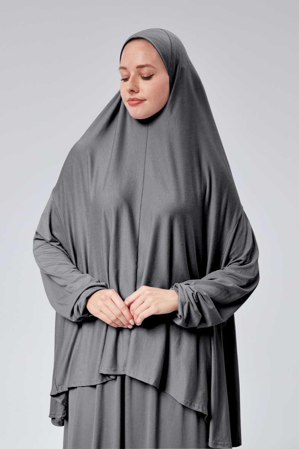 Sonbahar Moda Kadın Iki Parça Namaz Elbisesi Başörtülü Organik Pamuklu Lastikli Kolu Kaymaz Etek Penye Tesettür görsel 4