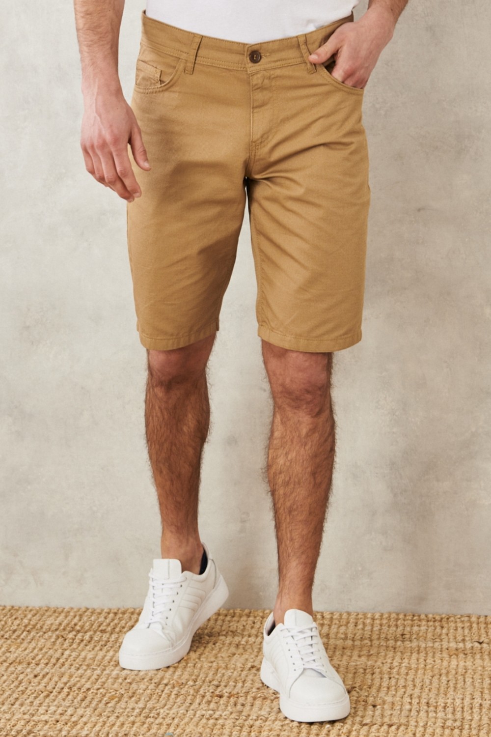 Altınyıldız Classics Erkek Taş Slim Fit Dar Kesim Armürlü %100 Pamuk Casual Chino Şort görsel 8