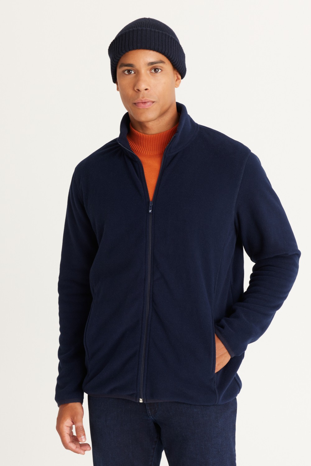 Altınyıldız Classics Erkek Lacivert Anti-pilling Tüylenme Yapmayan Standart Fit Dik Bato Yaka Sweatshirt Polar Ceket görsel 4