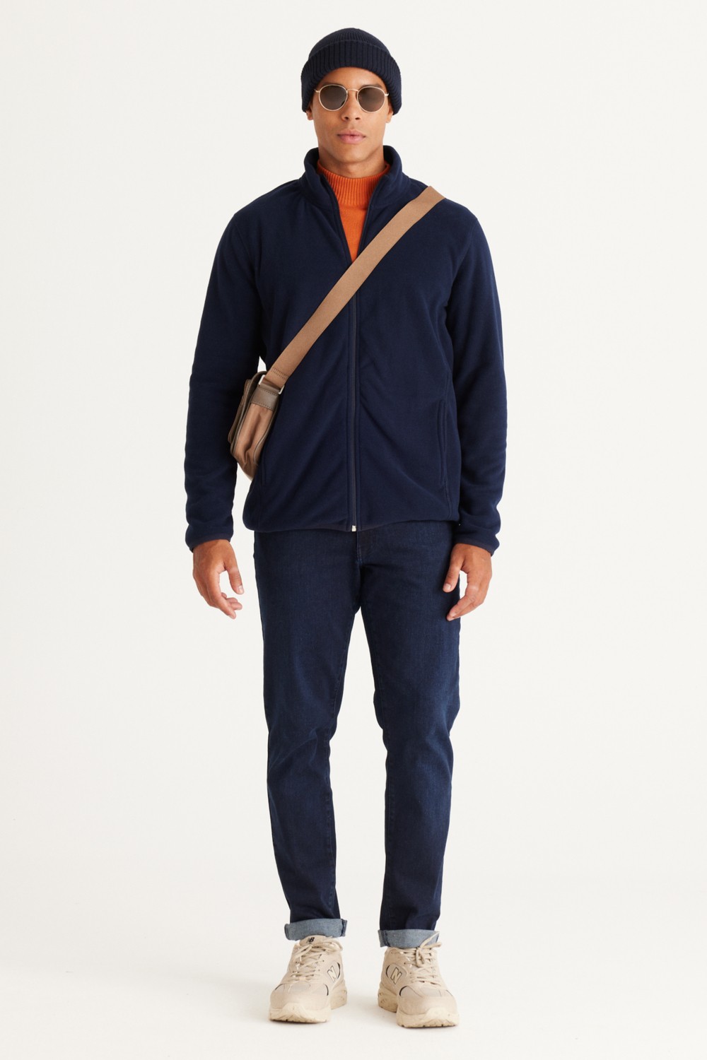 Altınyıldız Classics Erkek Lacivert Anti-pilling Tüylenme Yapmayan Standart Fit Dik Bato Yaka Sweatshirt Polar Ceket görsel 5