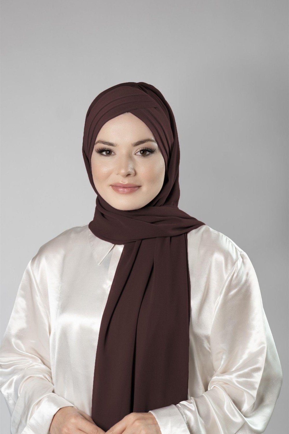 Hürrem Bone Pudra Pratik Hazır Geçmeli Bone Şal Şifon Kendinden Boneli Üç Bantlı 1451_06