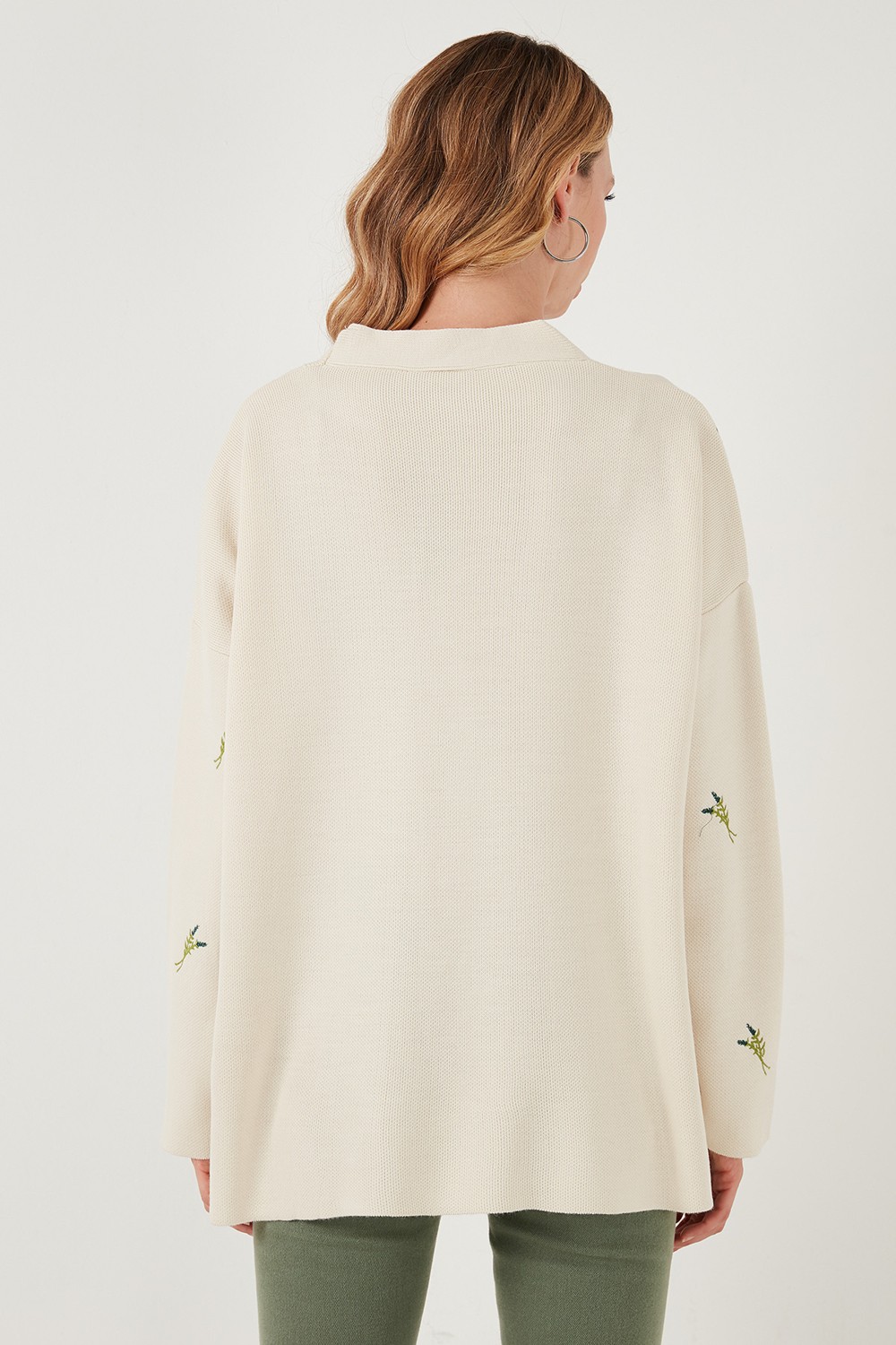 Lela Oversize Fit Desenli V Yaka Triko Hırka Bayan Hırka 4616193 görsel 7