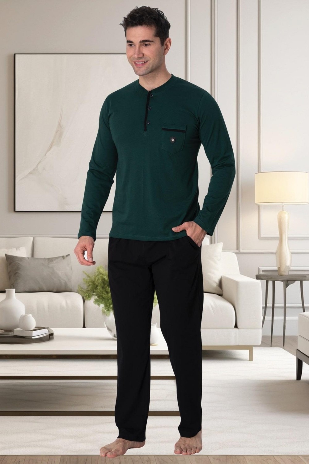 Mecit Pijama Mecit 2904 Yeşil %100 Pamuk Erkek Büyük Beden Pijama Takımı