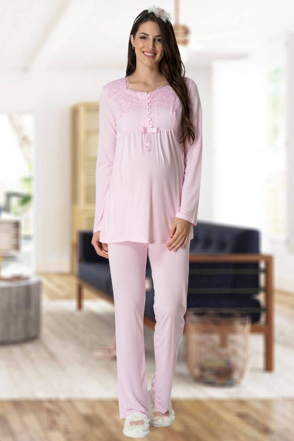Mecit Pijama Mecit 5414 Pembe Lohusa Pjama Takımı görsel 2
