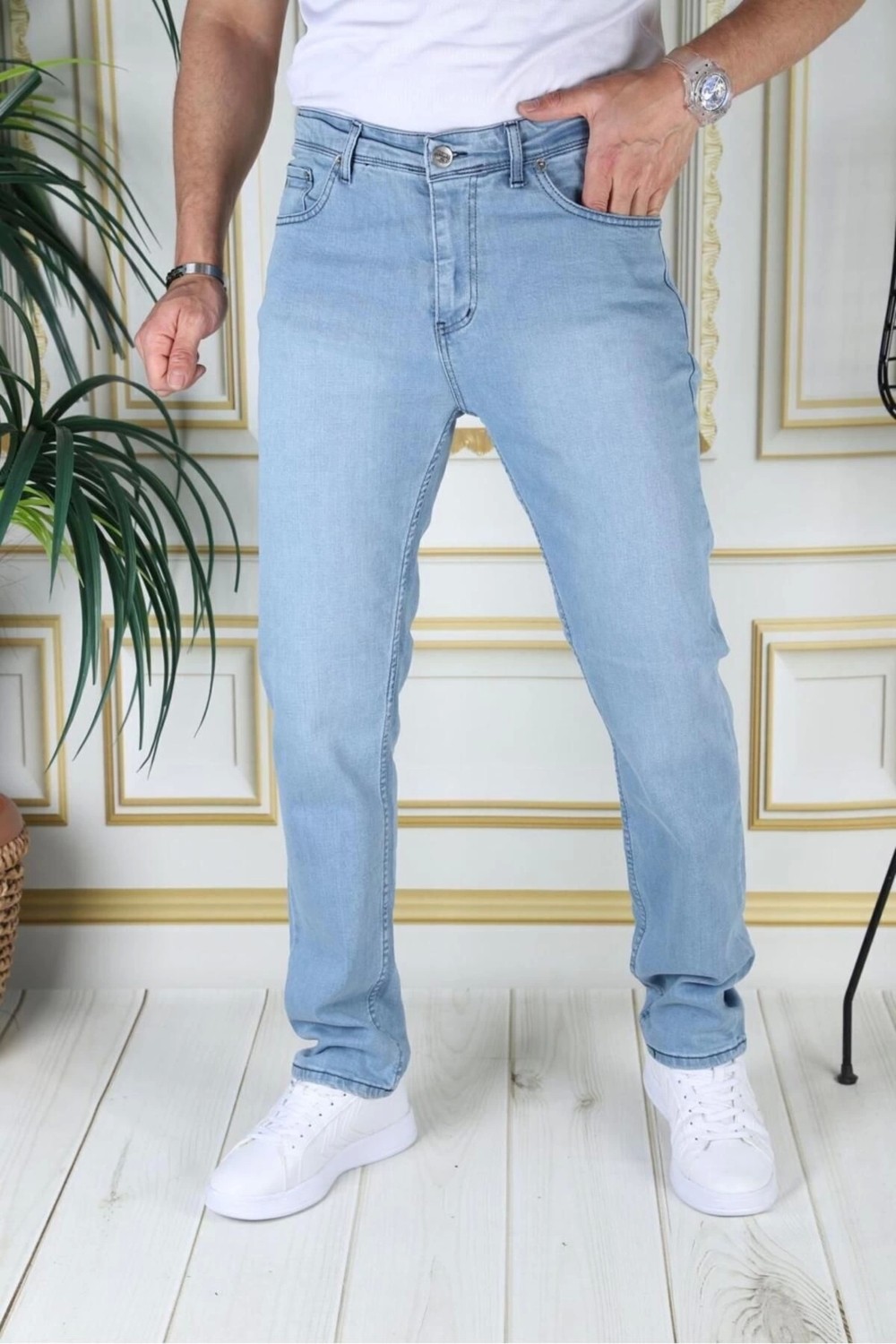 PHANTOM JEANS Erkek Buz Mavi Regular Fit Rahat Kesim Esnek Likralı Denim Jeans Şık Kot Pantolon
