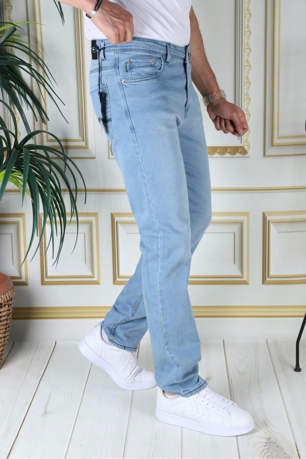 PHANTOM JEANS Erkek Buz Mavi Regular Fit Rahat Kesim Esnek Likralı Denim Jeans Şık Kot Pantolon görsel 2