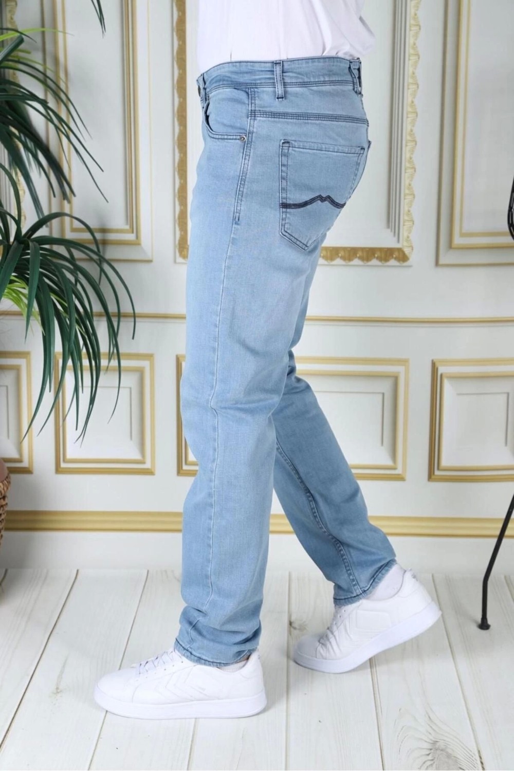 PHANTOM JEANS Erkek Buz Mavi Regular Fit Rahat Kesim Esnek Likralı Denim Jeans Şık Kot Pantolon görsel 3