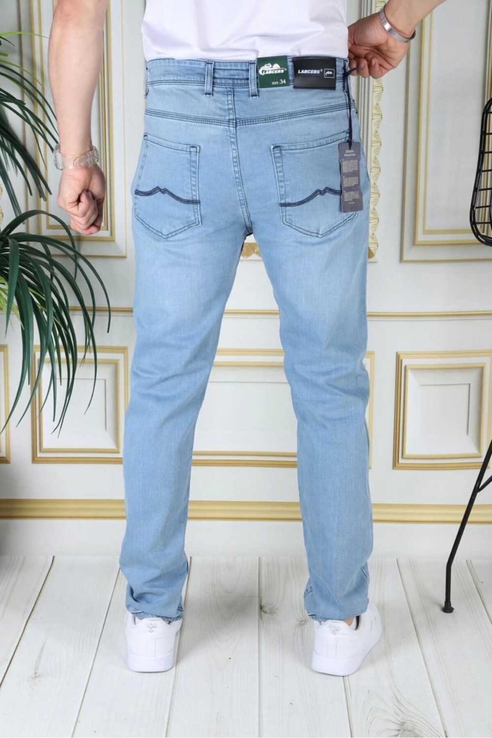 PHANTOM JEANS Erkek Buz Mavi Regular Fit Rahat Kesim Esnek Likralı Denim Jeans Şık Kot Pantolon görsel 4