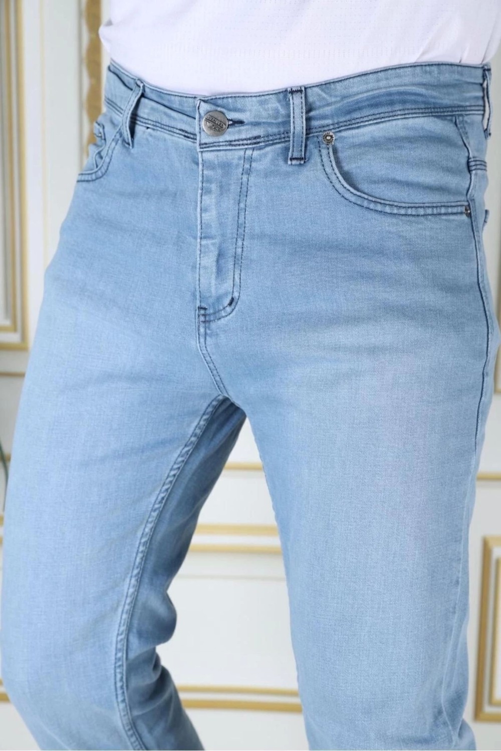 PHANTOM JEANS Erkek Buz Mavi Regular Fit Rahat Kesim Esnek Likralı Denim Jeans Şık Kot Pantolon görsel 5