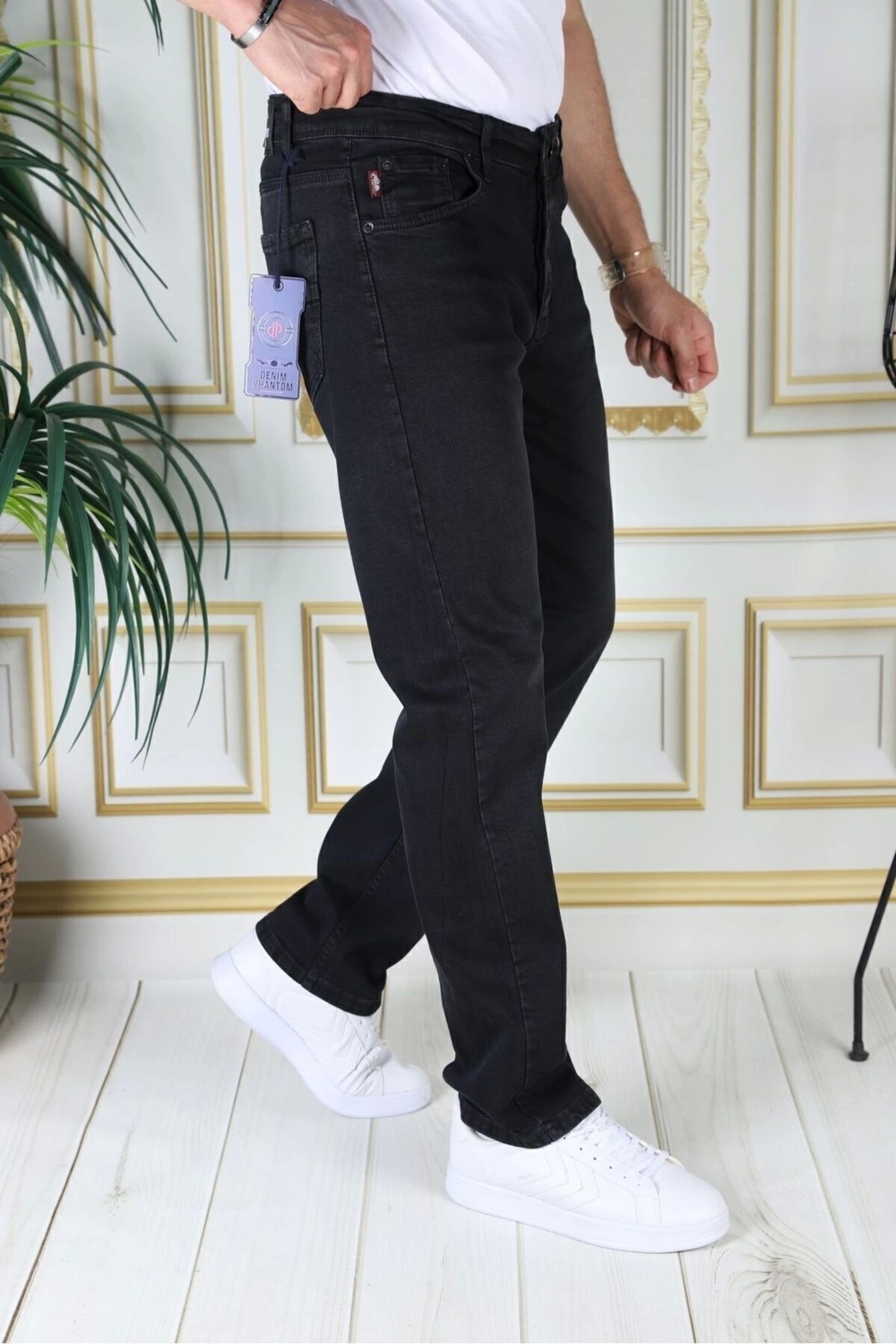 PHANTOM JEANS Erkek Siyah Renk Regular Fit Rahat Kesim Esnek Likralı Denim Jeans Şık Kot Pantolon görsel 2