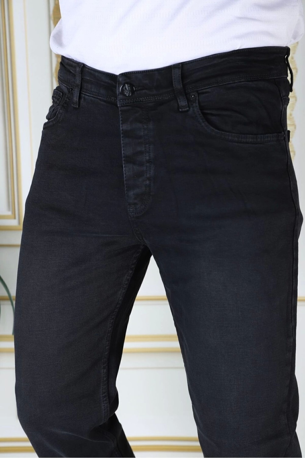 PHANTOM JEANS Erkek Siyah Renk Regular Fit Rahat Kesim Esnek Likralı Denim Jeans Şık Kot Pantolon görsel 5