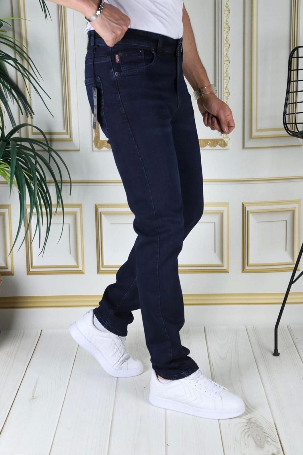 PHANTOM JEANS Erkek Koyu Mavi Renk Regular Fit Rahat Kesim Esnek Likralı Denim Jeans Şık Kot Pantolon görsel 2