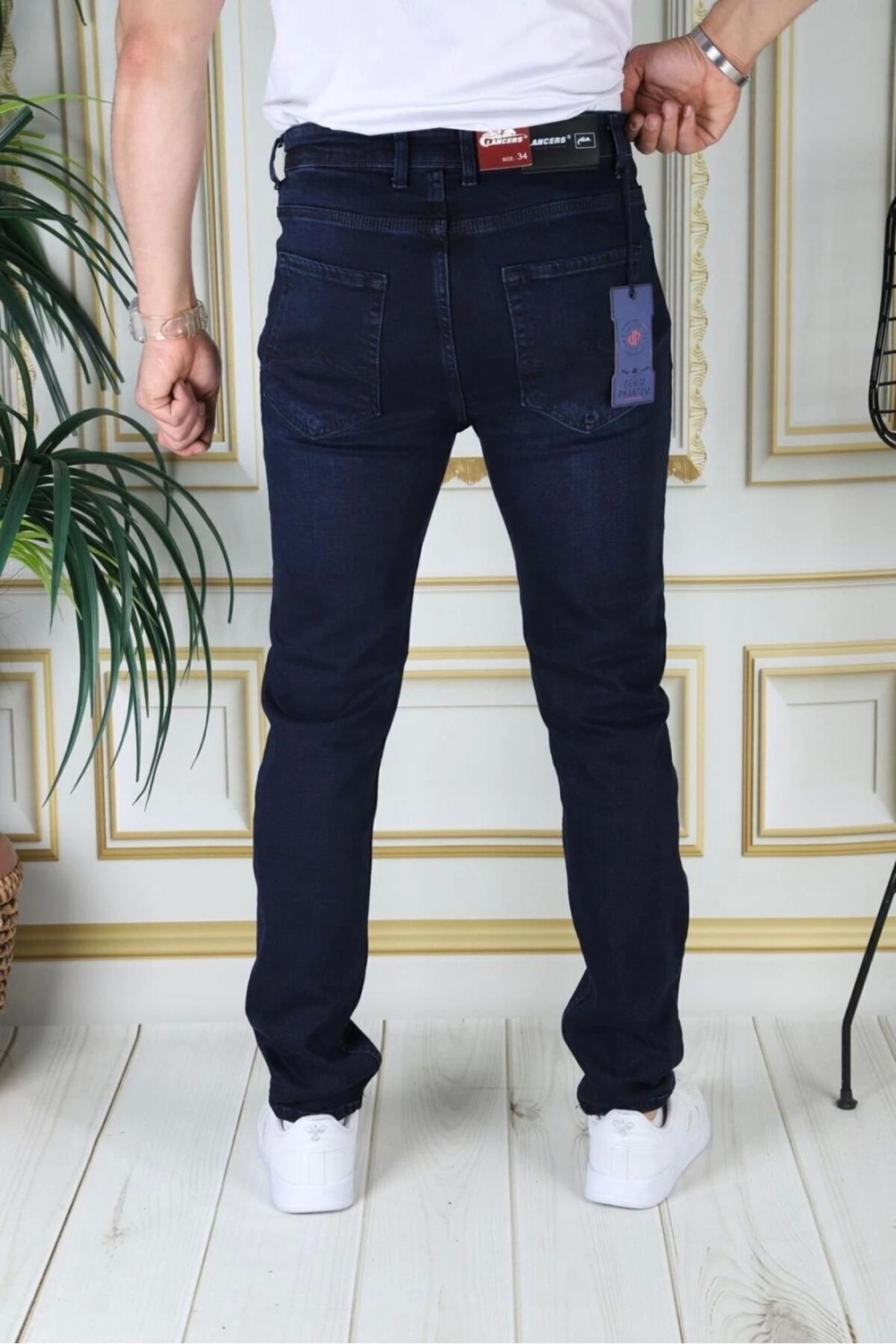 PHANTOM JEANS Erkek Koyu Mavi Renk Regular Fit Rahat Kesim Esnek Likralı Denim Jeans Şık Kot Pantolon görsel 4