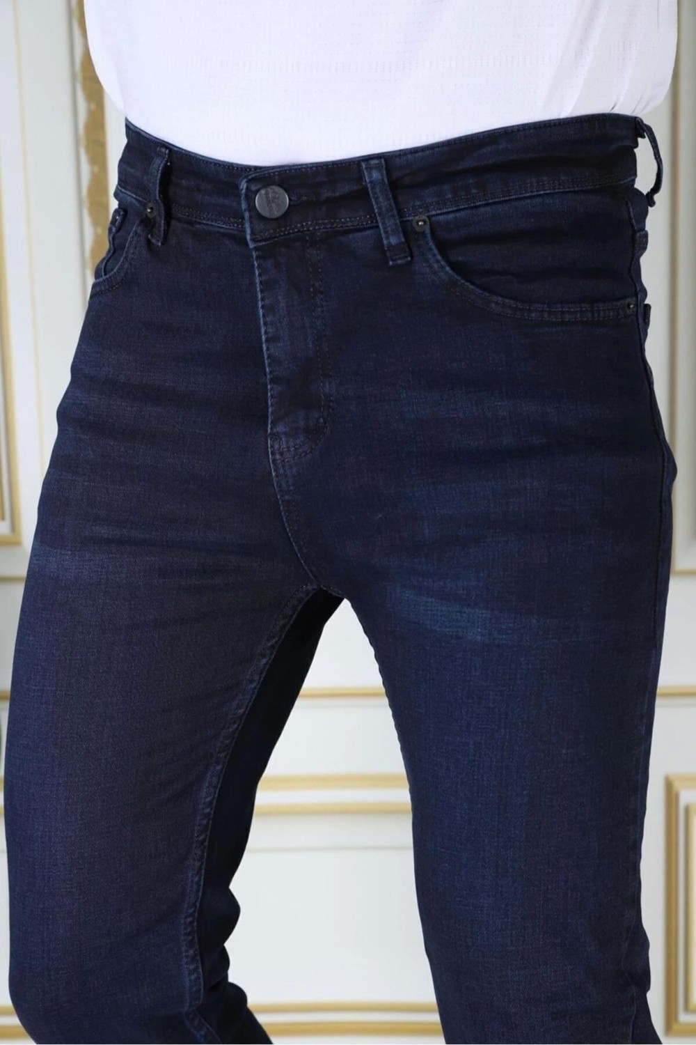 PHANTOM JEANS Erkek Koyu Mavi Renk Regular Fit Rahat Kesim Esnek Likralı Denim Jeans Şık Kot Pantolon görsel 5