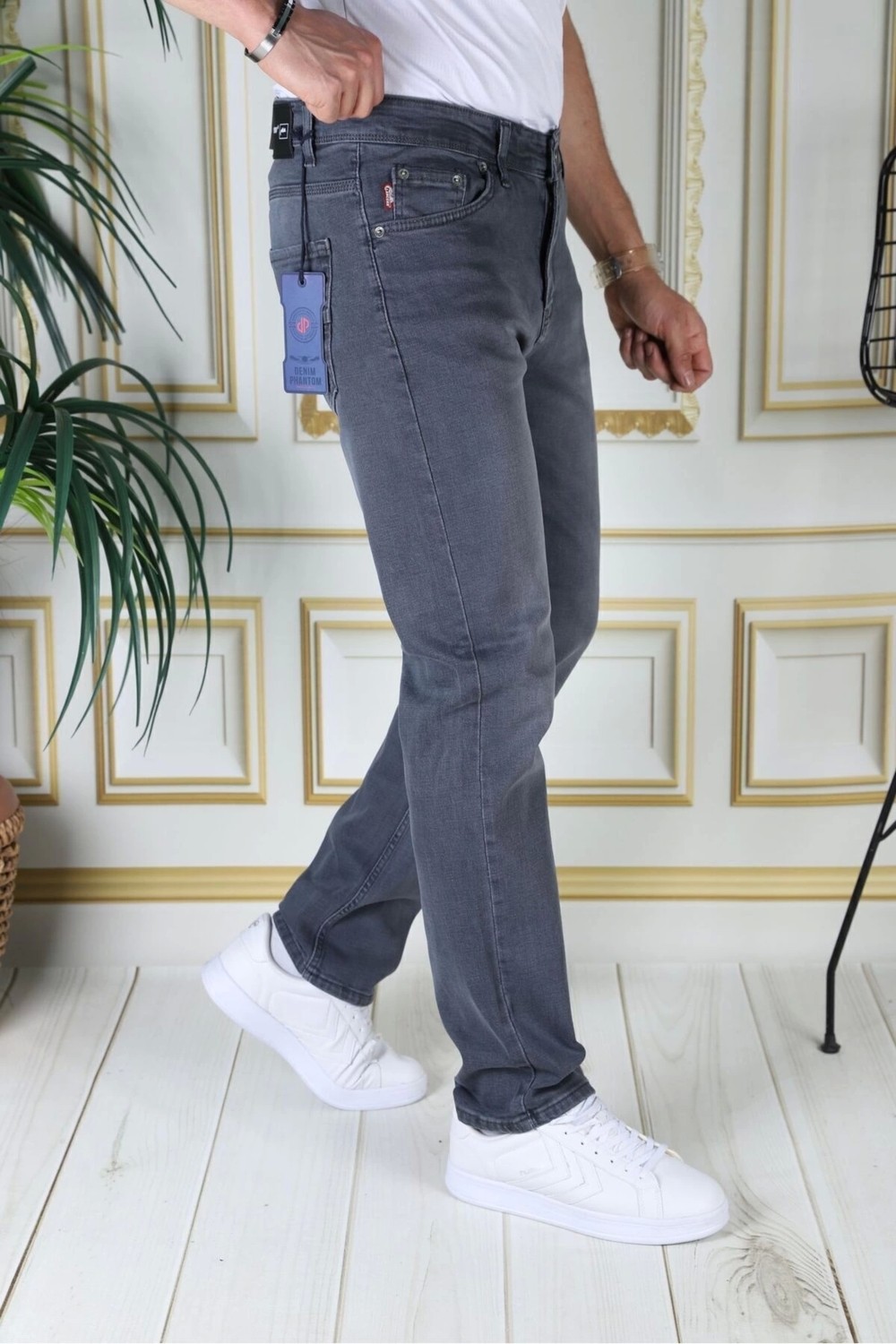 PHANTOM JEANS Erkek Gri Regular Fit Rahat Kesim Esnek Likralı Denim Jeans Şık Kot Pantolon görsel 2